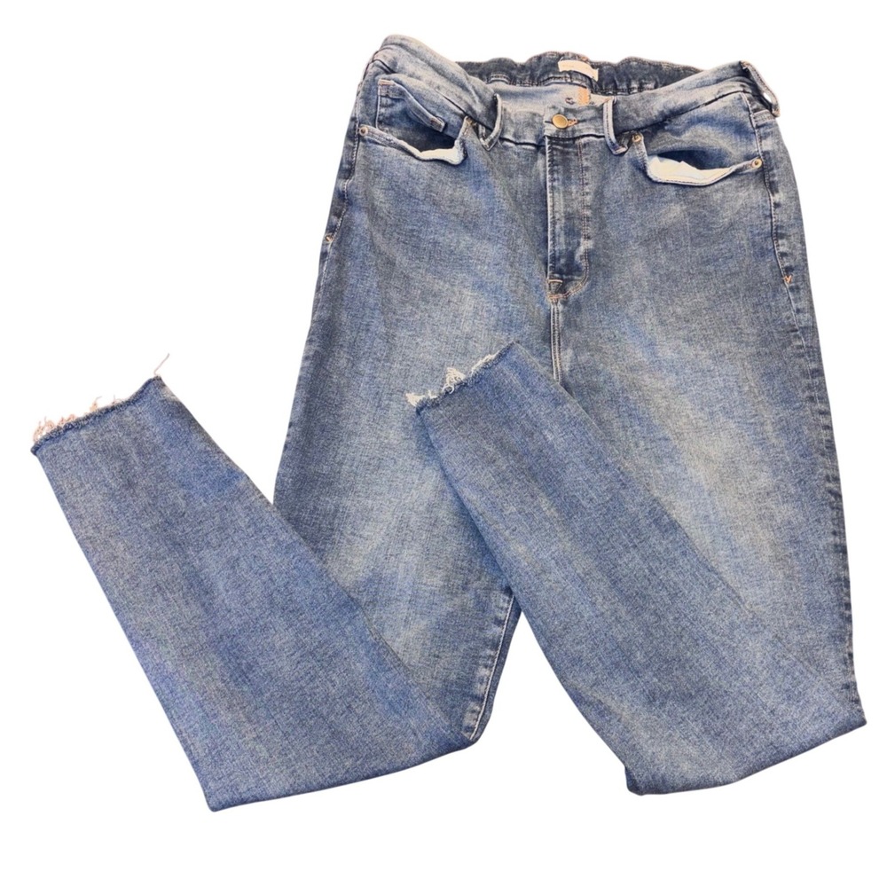 Good American | Good Legs Twisted Slit | Size 14-18 | Raw Split Hem Medium Wash‎